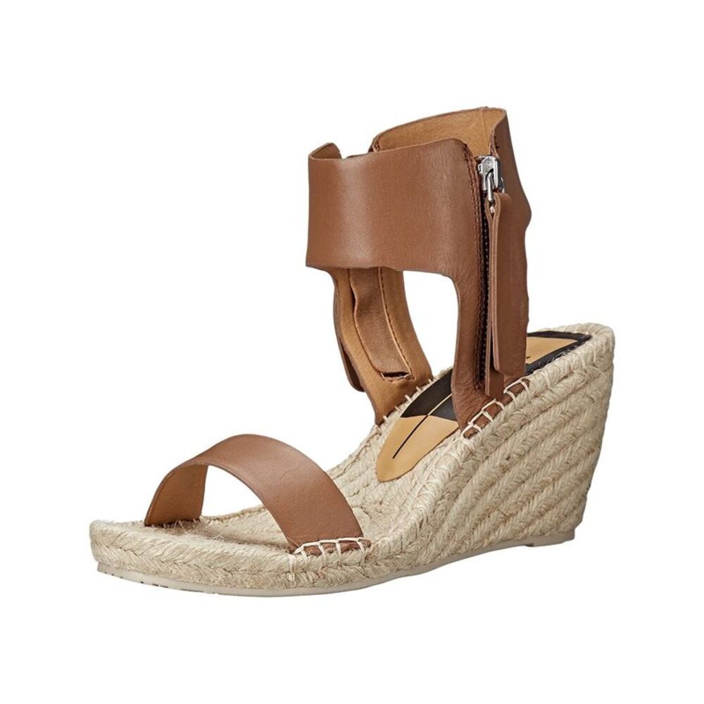 DOLCE VITA Womens Caramel Brown Gisele Toe Wedge Leather Espadrille Shoes 8.5